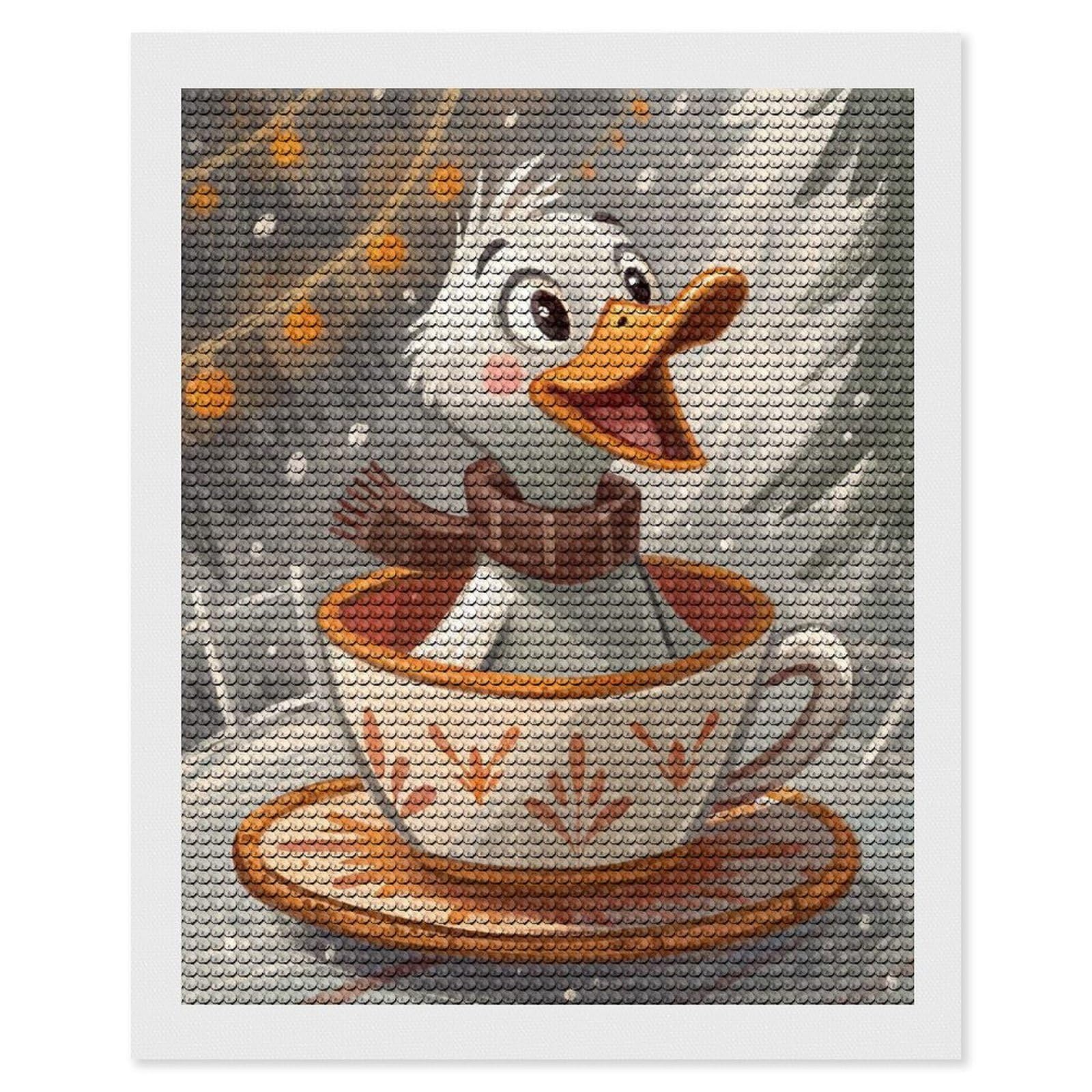 Junmoney Duckling in Teacup Winter Scene Crystal Diamond Art Kit 16"x20", Modern Decor, Boho Decor, Wall Art Gift, Decorative Artwork, Creative Hobby