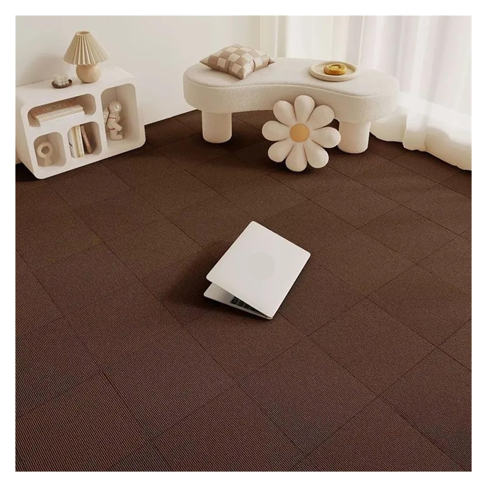 Selbstklebende Teppichfliesen 1-30PCS Self Adhesive Carpet Tile Easy Peel Stick Soundproof Office Floor 30PCS Sticker Square Mat(Brown,30x30cm 24pcs)
