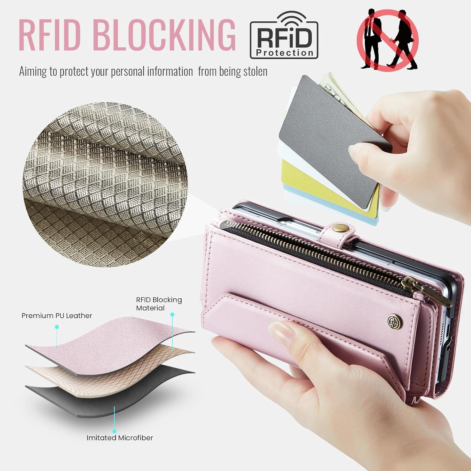 Compatible with Samsung Galaxy Z Fold 6 Leather Case, [RFID Blocking] [S Pen Holder] Multi-Functional Wallet Handbag Case with Card Slots Kickstand Crossbody Strap Lanyard for Women Men (Pink)