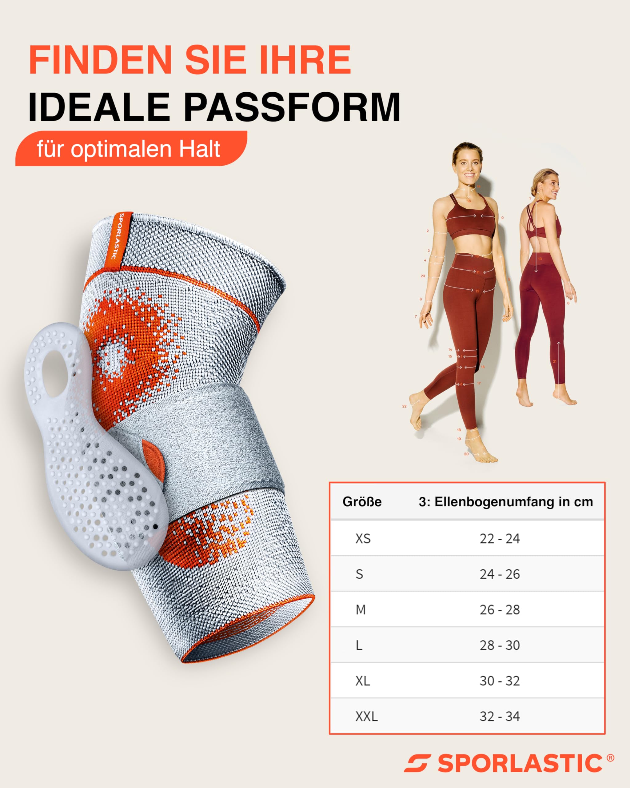 SPORLASTIC EPIDYN SUPREME - Fascia per gomito da tennis e da golf con pelotti in silicone - Ortopedico - Fascia per gomito per tendinite - Fascia di compressione per gomito - Platinum Orange XS