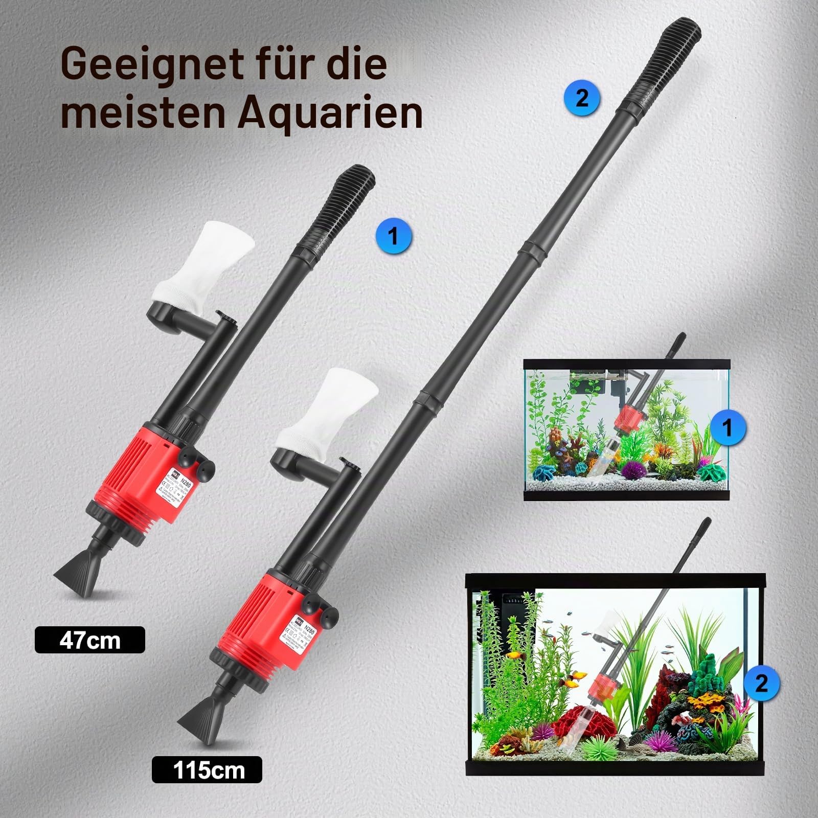Aquarium Mulmsauger Elektrische, Aquarium Sand Kies Reiniger, Aquarium Sauger 6-in-1, 28W Fischbehälter Staubsauger, für Wasserwechsel, Sandreinigung, Schmutz Entfernen, Duschen, Filtern