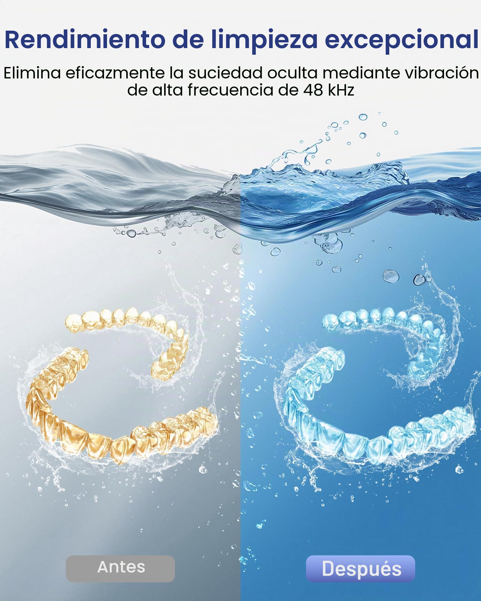 Limpiador Ultrasónico, 48000Hz Limpieza Dental Ultrasonidos, 375ML con 4 Lámparas UV Automáticas, para Ultrasonidos Limpieza Dental de Dentaduras, Retenedores, Alineadores y Joyas