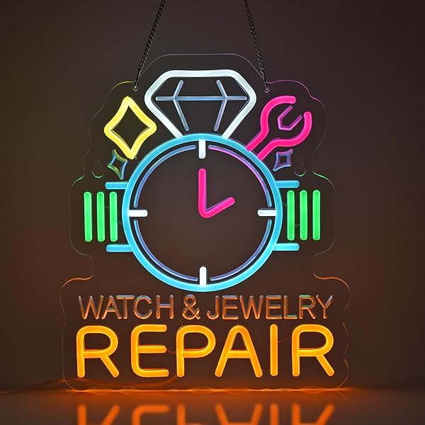 Watch Jewelry Repair Neon Sign, Neon Lights Hanging Wall Art Decoration for Business Store Craft Fairs Shop Market Repair Service Home Decor, USB Powered Ultra Bright Dimmable,15×12.6inches