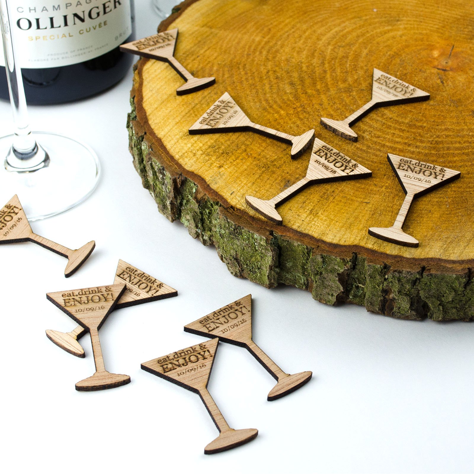 Personalised Rustic Wooden Drink Tokens or Vouchers, Cocktail Glass Wedding Favours, Vintage Invitations. (80)