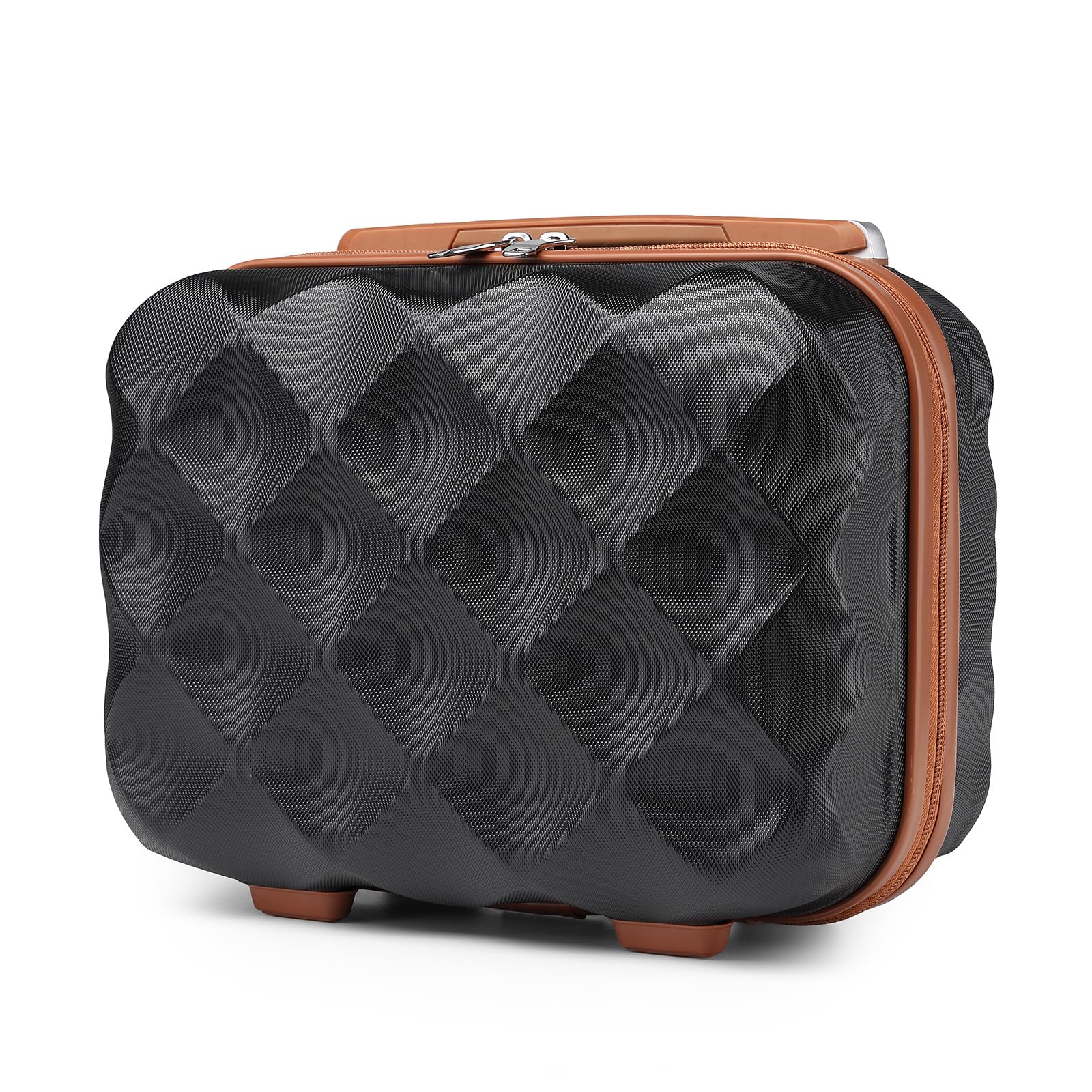 British Traveller Beauty Case 31x25x17,2cm Valigia Trolley Rigida Leggero Borsa da Toilette (13pollici, Nero/Marrone)