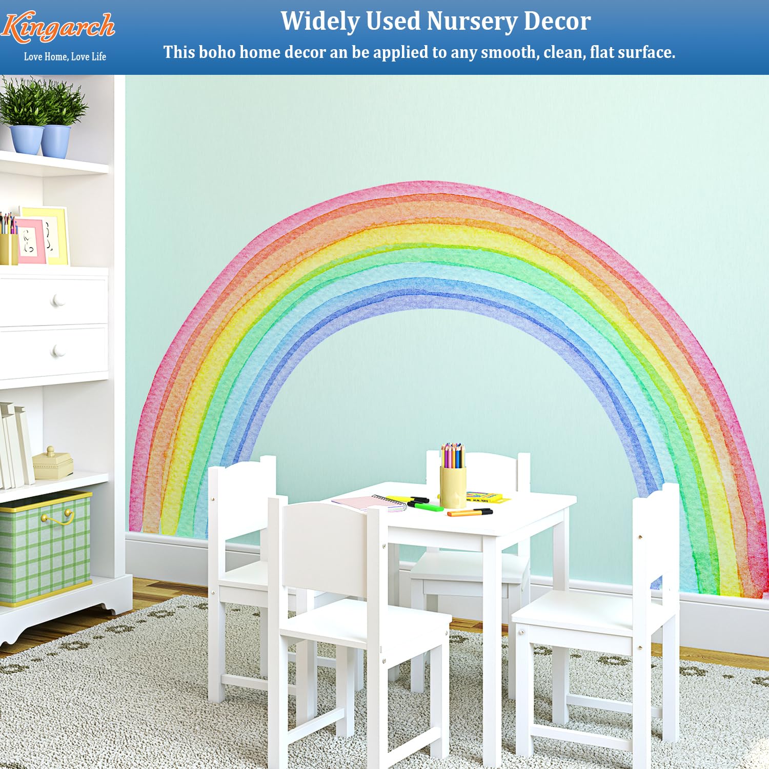 Grands autocollants muraux amovibles en vinyle aquarelle arc-en-ciel pour chambre d'enfant, chambre d'enfant, salon, salle de jeux