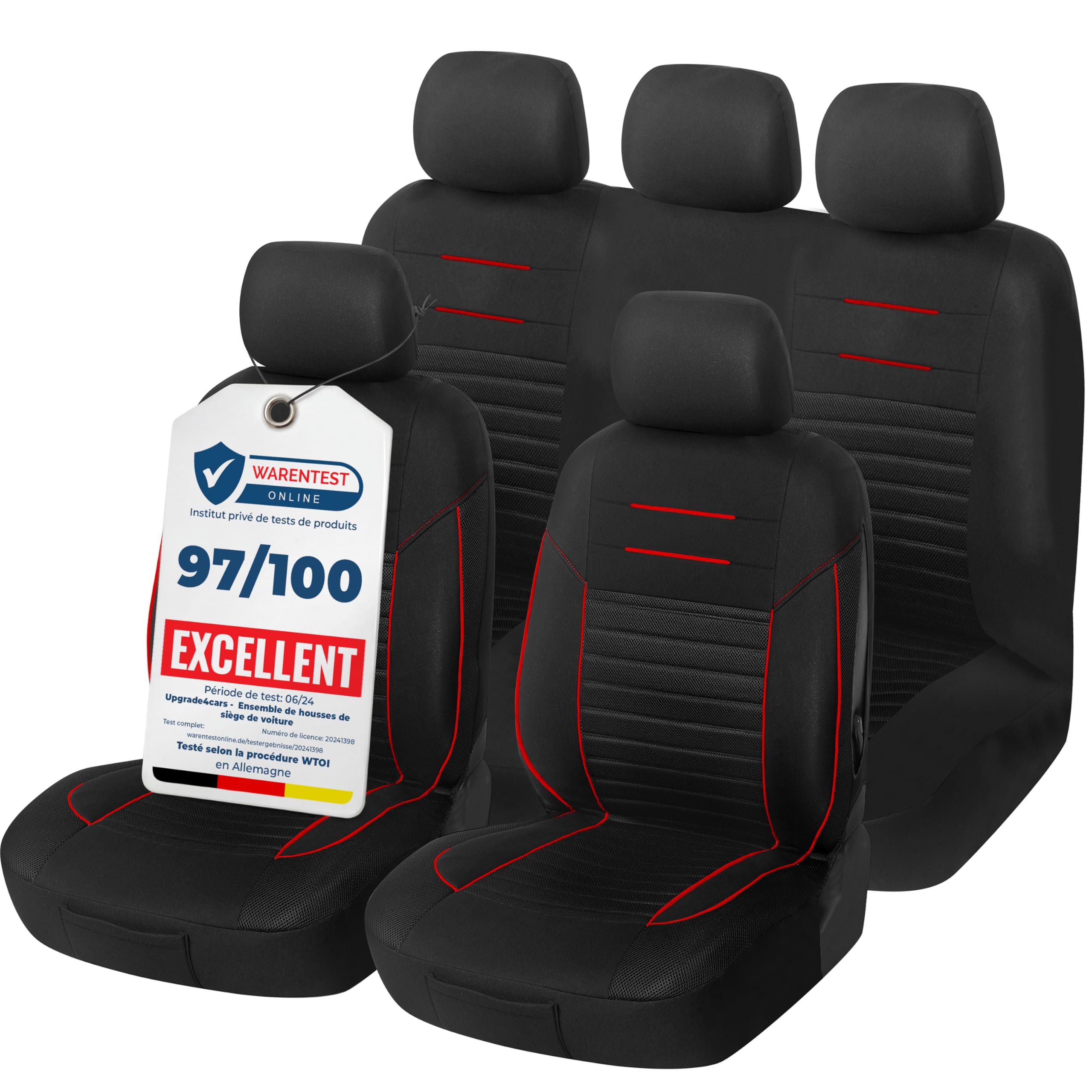 upgrade4cars Ensemble Housses Sièges Universel Version 2026 | Housses pour Avant et Banquette Arrière en Rouge | Accessoires Intérieur Auto Décoration
