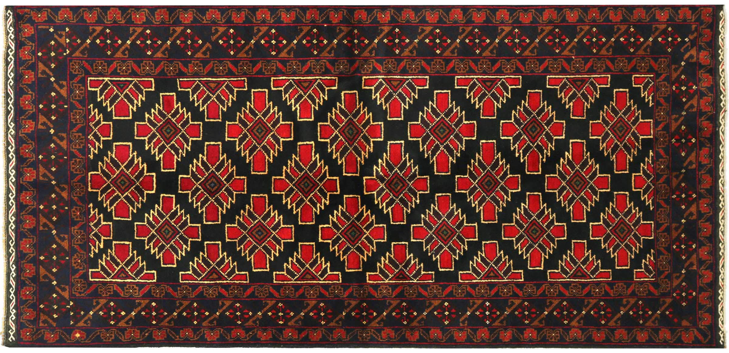 Tapis oriental Afghan noué main 188x100 en laine de salon traditionnel