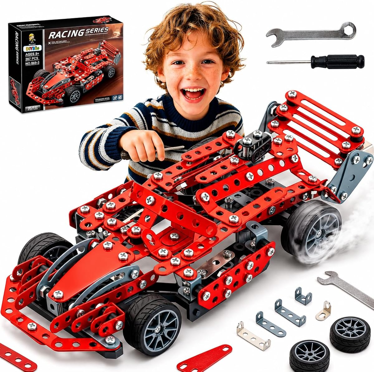 Metal Model Car Kit, 287 Pcs STEM Building Toy | Real tools & metal parts, STEM building kit for ages 8-12, teens & adults, Great gift for kids cars