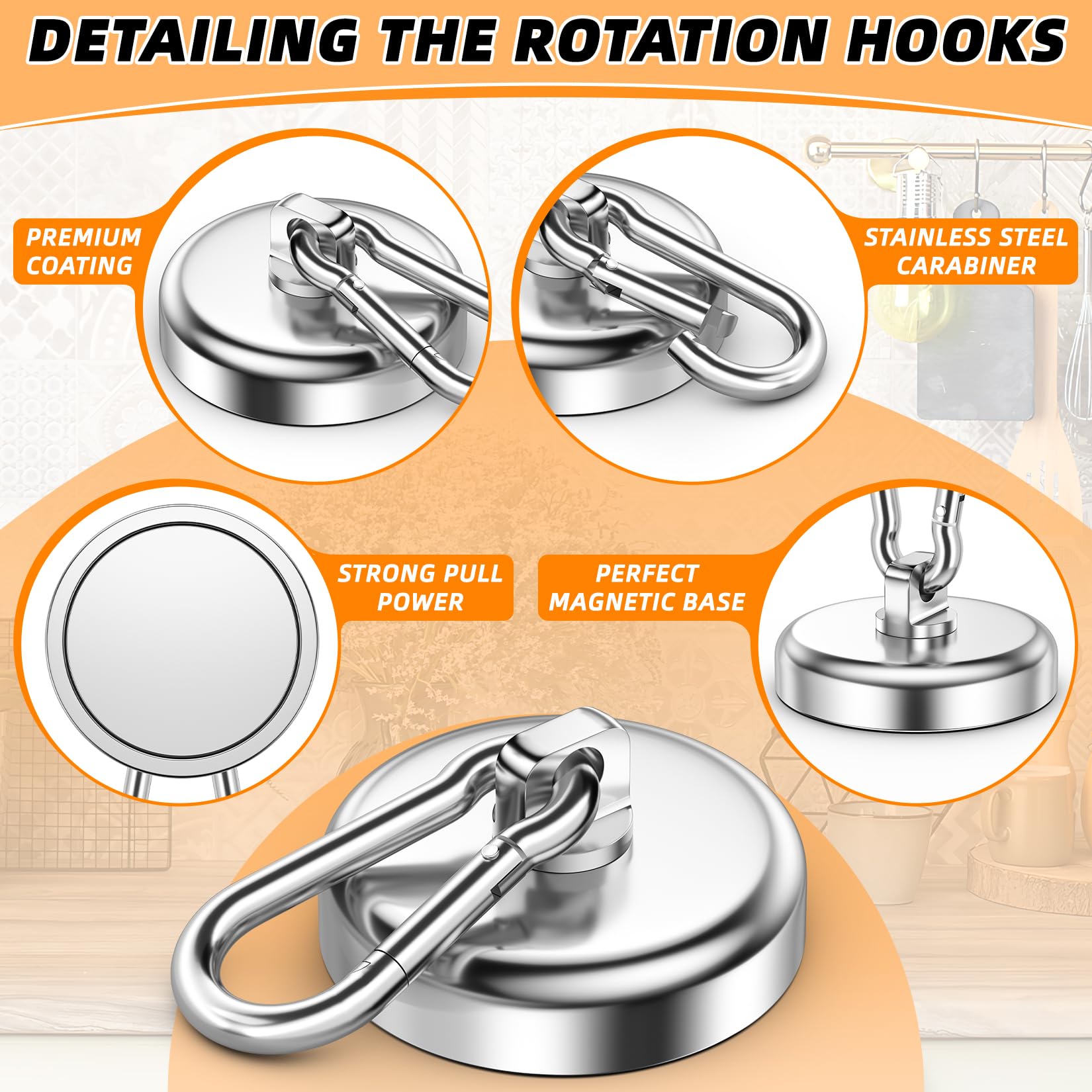 FINDMAG 170 LBS Magnetic Hooks Heavy Duty Strong Magnet with Hooks 2 Pack | Magnetic Hooks with Swivel Carabiner Holding Work Lights Office Locker Workplace Refrigerator Cruise Ship product thumbnail 8