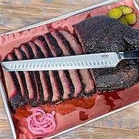 Vista 5 de Smoke Kitchen Cuchillo para cortar pechuga de 12 pulgadas, acero VG-10, borde Granton, espiga completa, mango G10, cuchillo para tallar carne