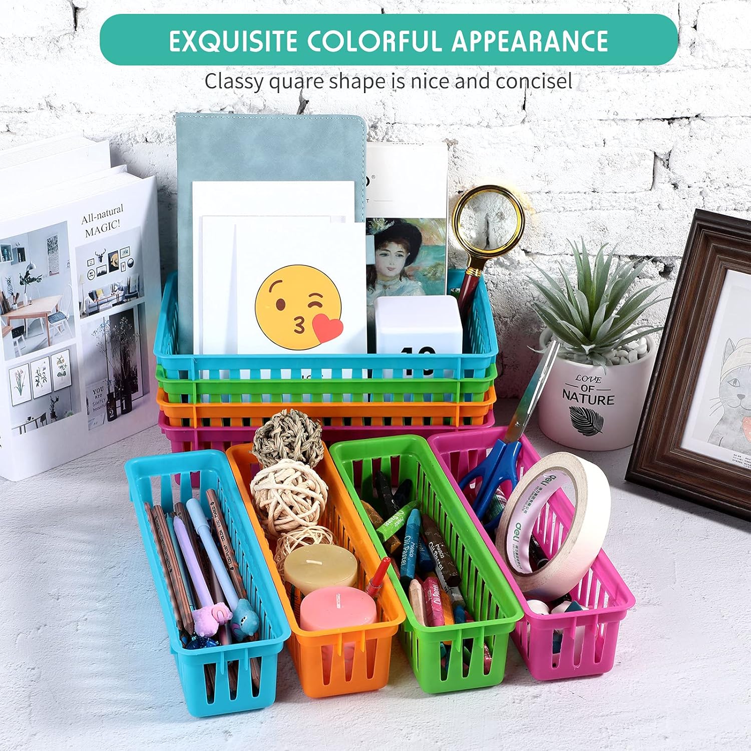 Patelai 10 Pcs Classroom Storage Baskets Plastic Pencil Organizer Back to School Gift Colorful Storage Bins for Classroom Multi Size Colorful Crayon & Pencil Container