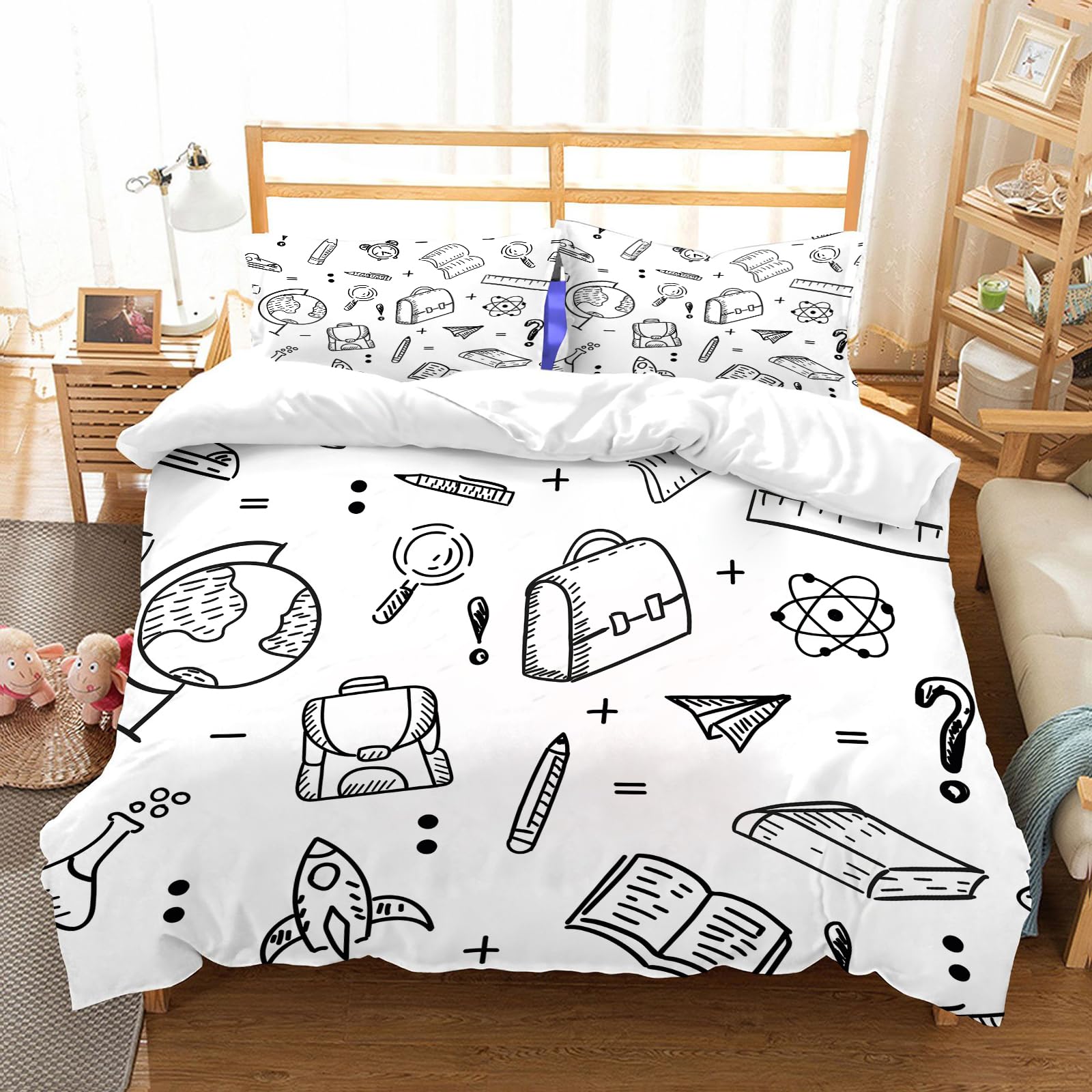 Parure de lit 100% microfibres motif doodle éducation 228x264cm