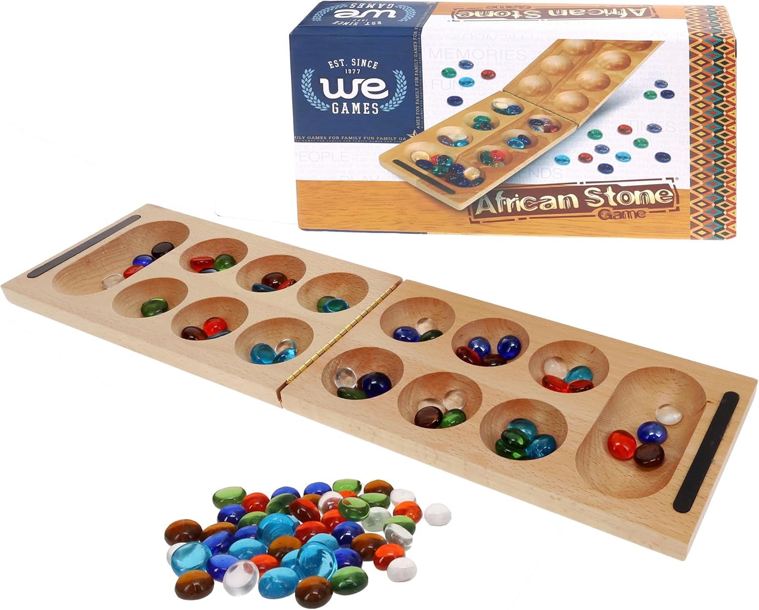 WE Games Solid Wood Folding Mancala Board Game - 18 in., Travel Games for Adults, Home Decor, Living Room Decor, Birthday Gifts, Table Games