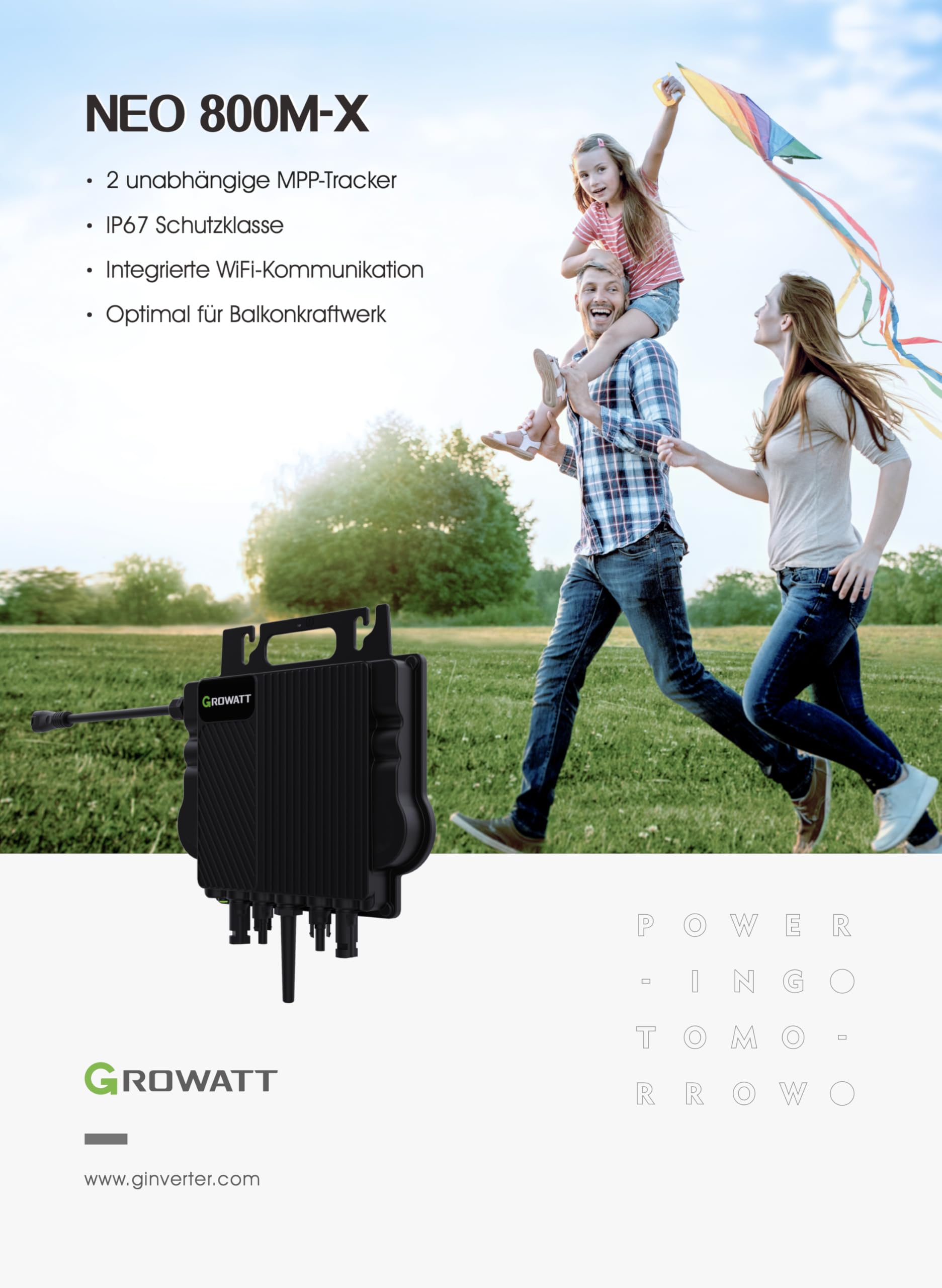 Growatt NEO 800W Mikro-Wechselrichter mit 5M AC Kabel für Balkonkraftwerk Plug and Play