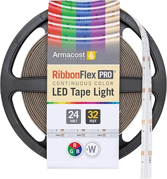 Armacost Lighting RibbonFlex Pro 24V COB LED Strip Light Tape RGB+W, 300 Lumens/Ft, 10M 177730