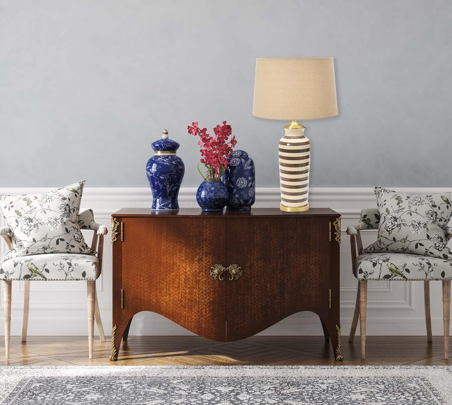 Creative Co-Op 29" H Striped Ceramic and Metal Desk Lamp