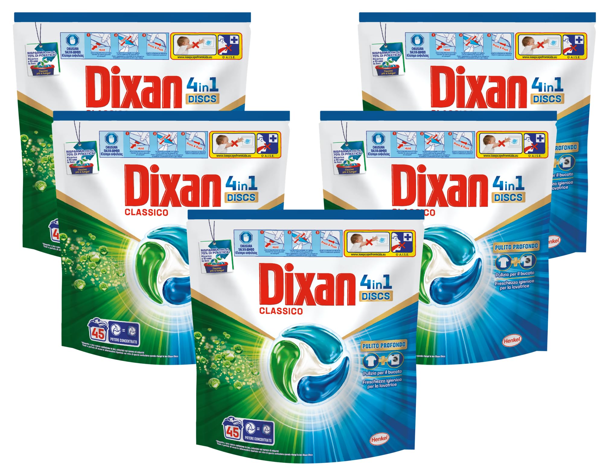 Dixan DISCS 4in1 Classico Detersivo Lavatrice (45 Lavaggi), Capsule lavatrice per una pulizia profonda del bucato e freschezza igienica per la lavatrice, Rimuove le macchie da 20°C