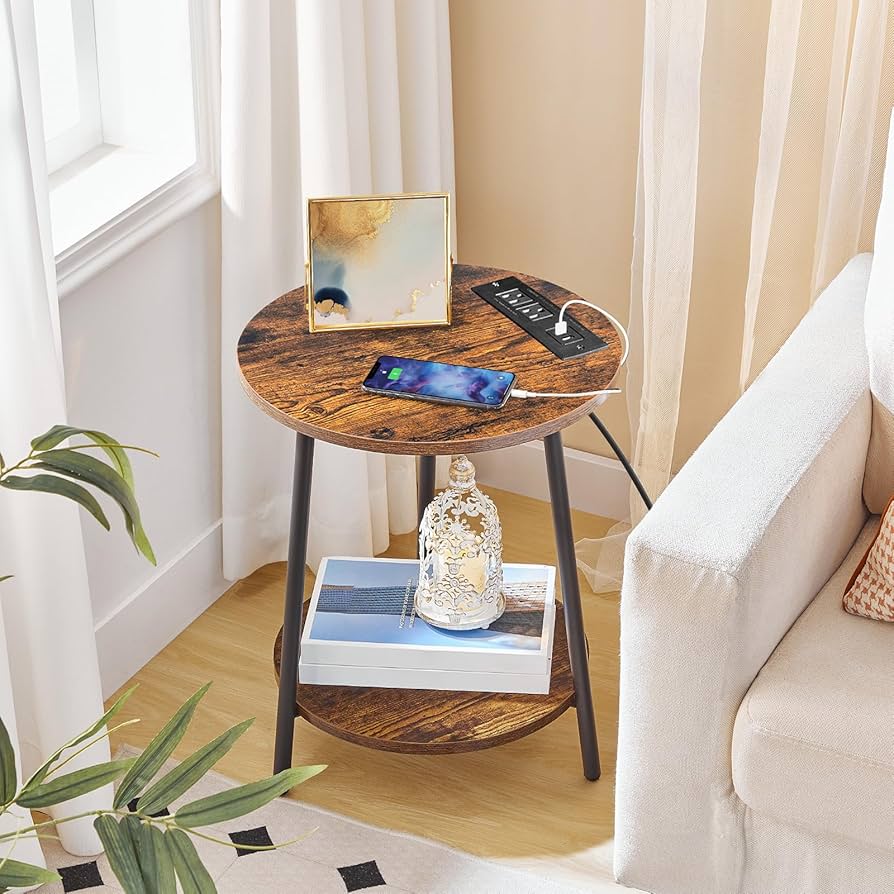 Amazon.com: HOOBRO Round End Table with Charging Station, 2