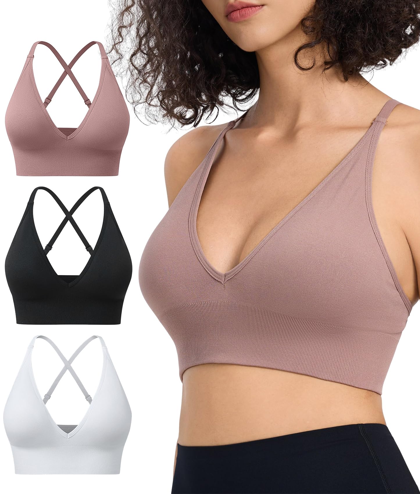 Soutiens-Gorge de Sport Femme Brassiere Dos Croisé Lingerie Reglable Fine Bretelle Bralette Coussinets Amovibles pour Yoga