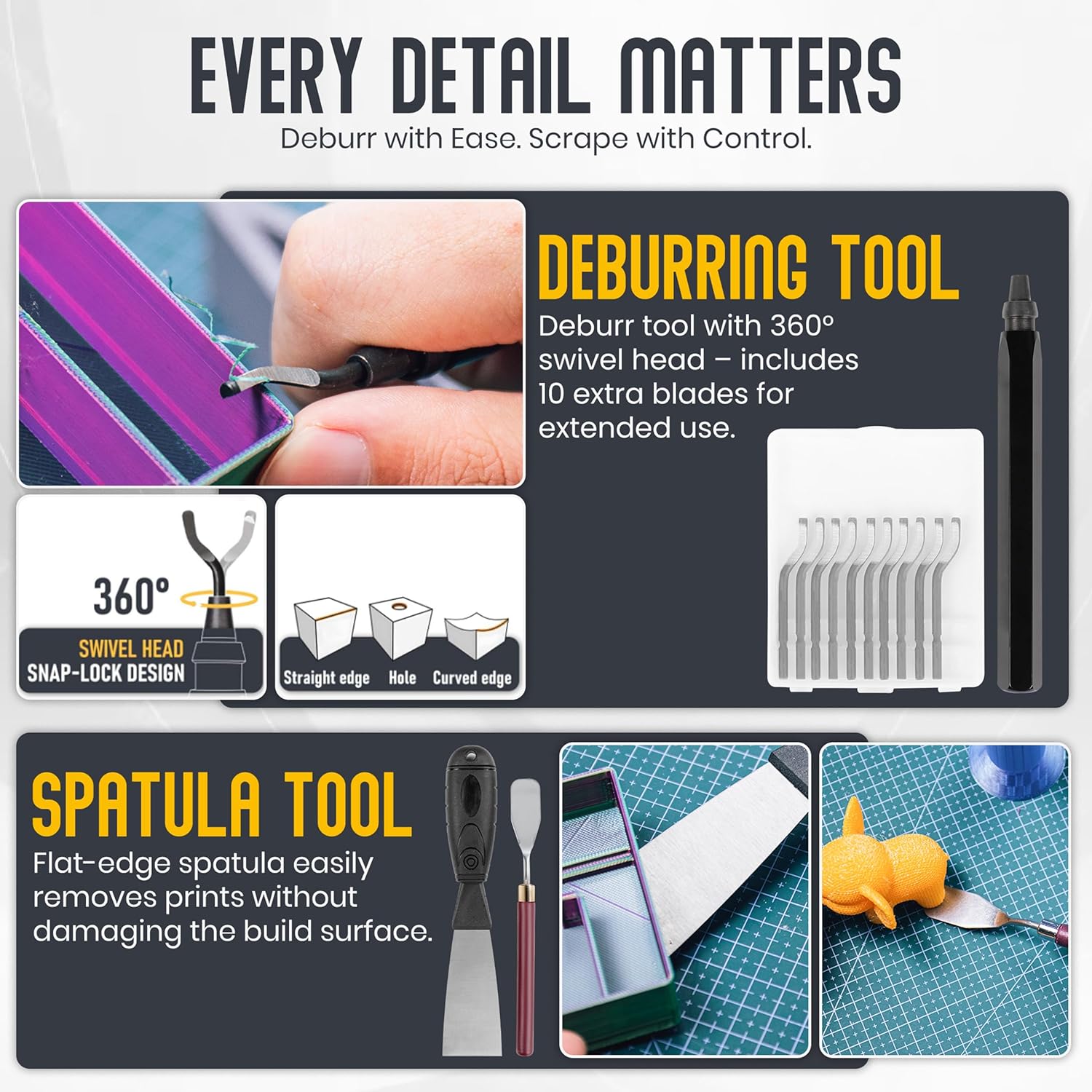3D Printer - 64 Piece Tool Kit with Accessories - Essential 3D Printing Maintenance Equipment - Deburring Tool and Nozzle Cleaning Set - Metal Scraper and Organized Storage Bag