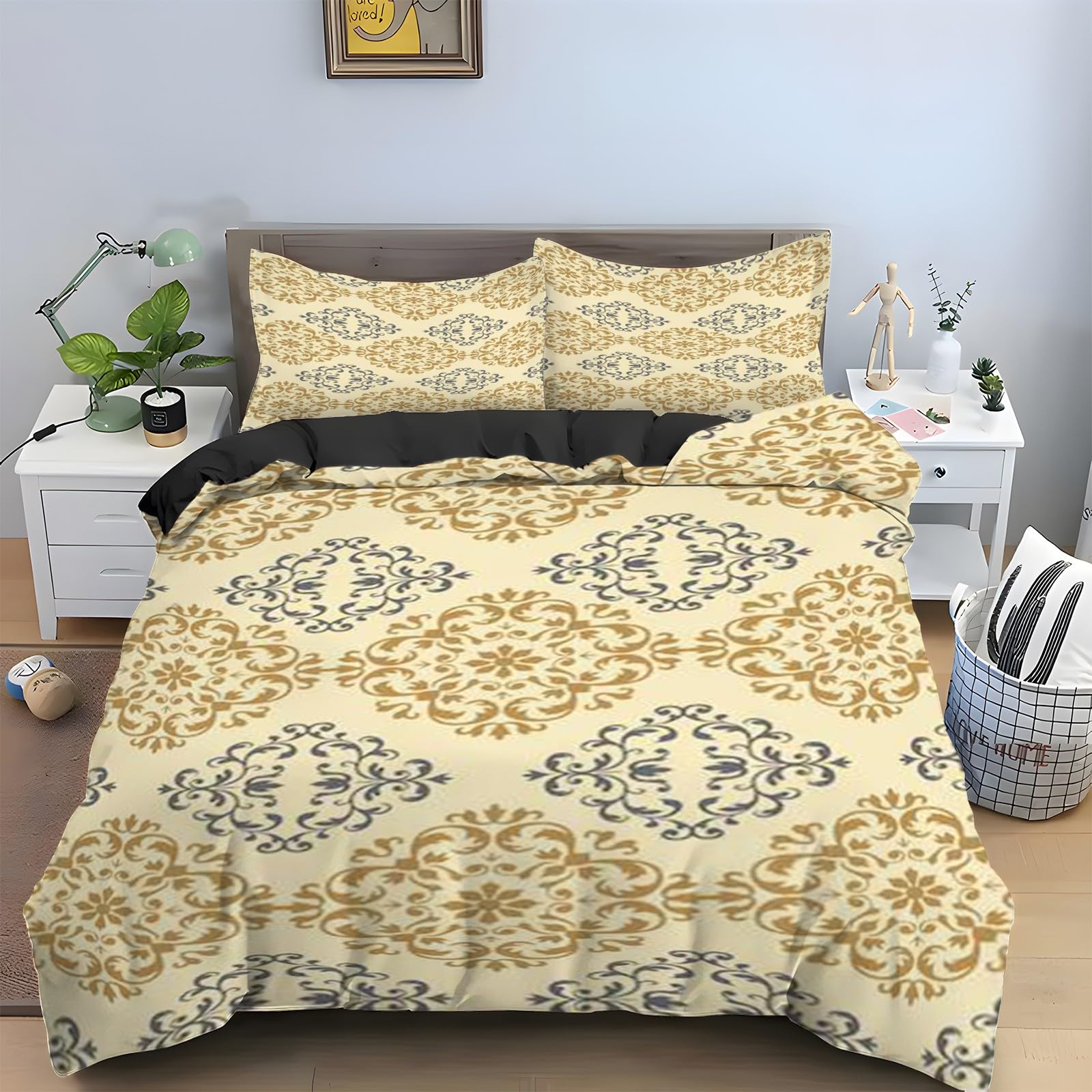 Housse de couette 240x260 en microfibre avec 2 taies d'oreiller décoratives