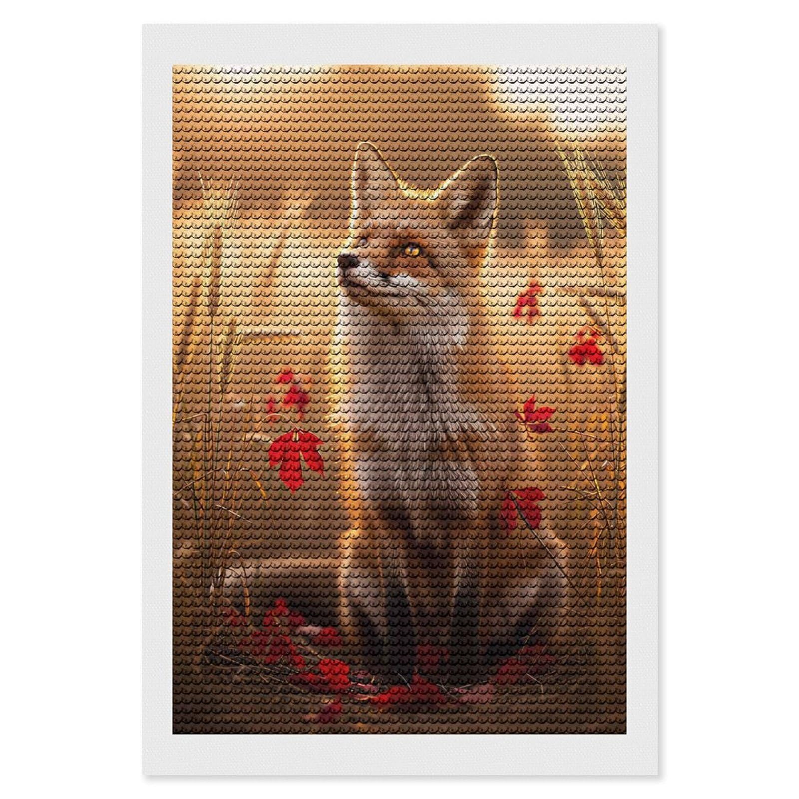 Junmoney Fox in A Wheat Field Diamond Art Canvas 8"x12", Easy to Follow Symbols, Finish and Display, Fun Craft Experience, Aesthetic Room Decor