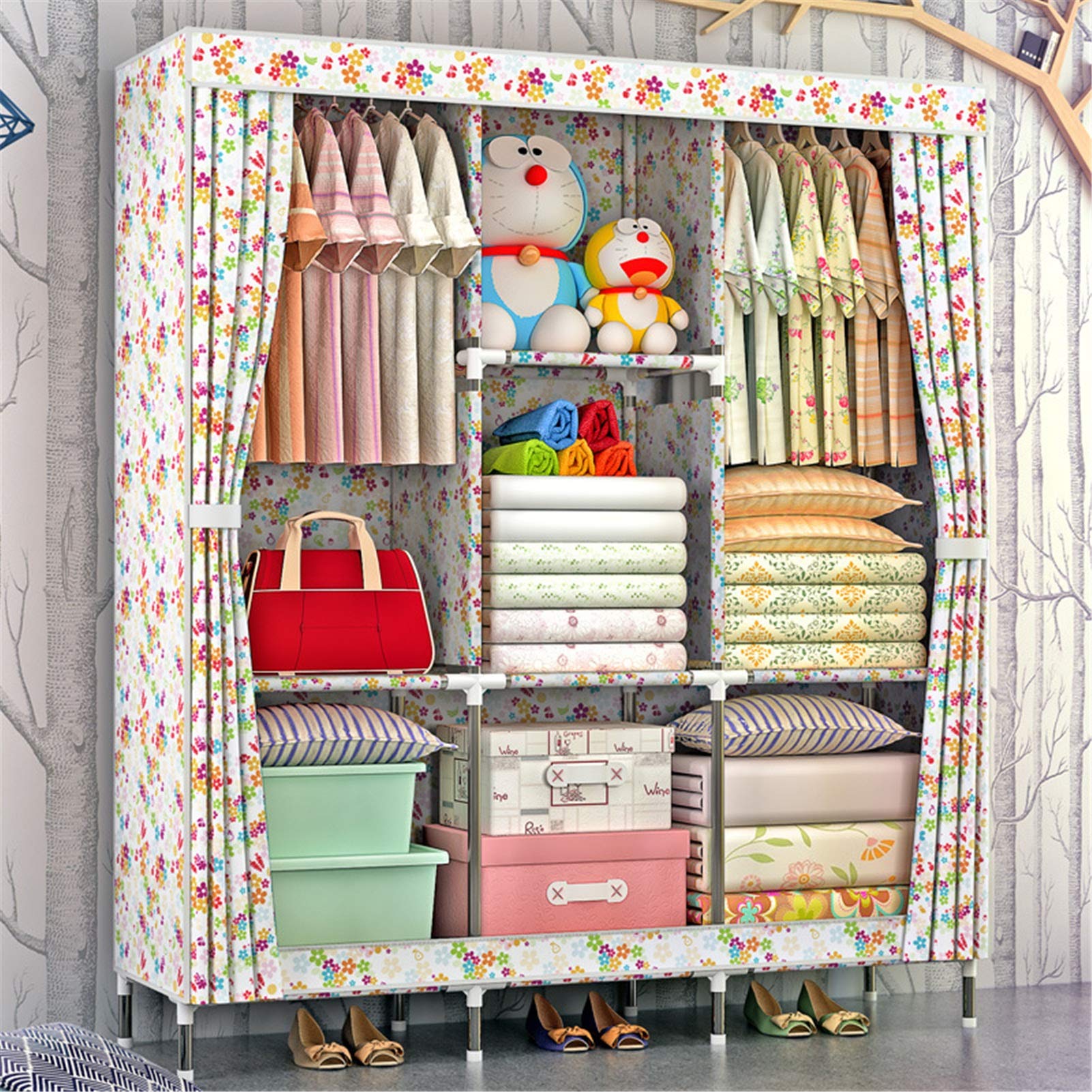 Amazon｜ワードローブ 5つの収納棚、2つのハンギングセクション