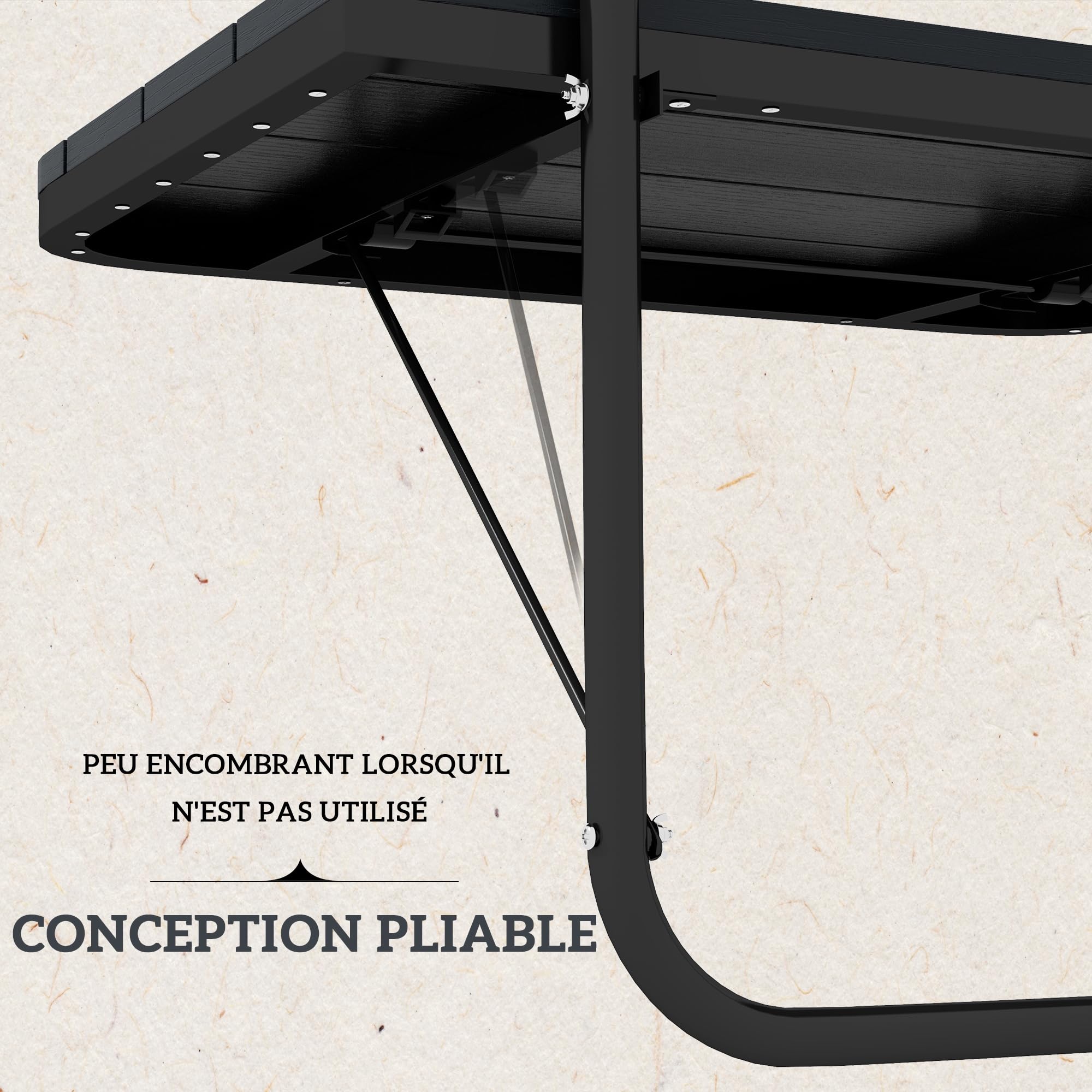 Outsunny Table de Balcon Suspendue Pliable 60L x 40l x 55-64H cm Noir | Plateau Rectangulaire, Hauteur Réglable, Cadre en Aluminium