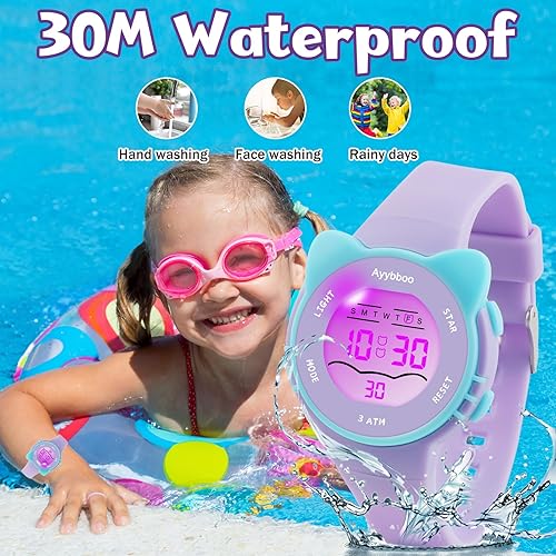 Miniatura 3 de Relojes digitales para niños y niñas, 7 luces de color, impermeables, bonitos relojes de pulsera para niños con alarma y cronómetro, gran regalo
