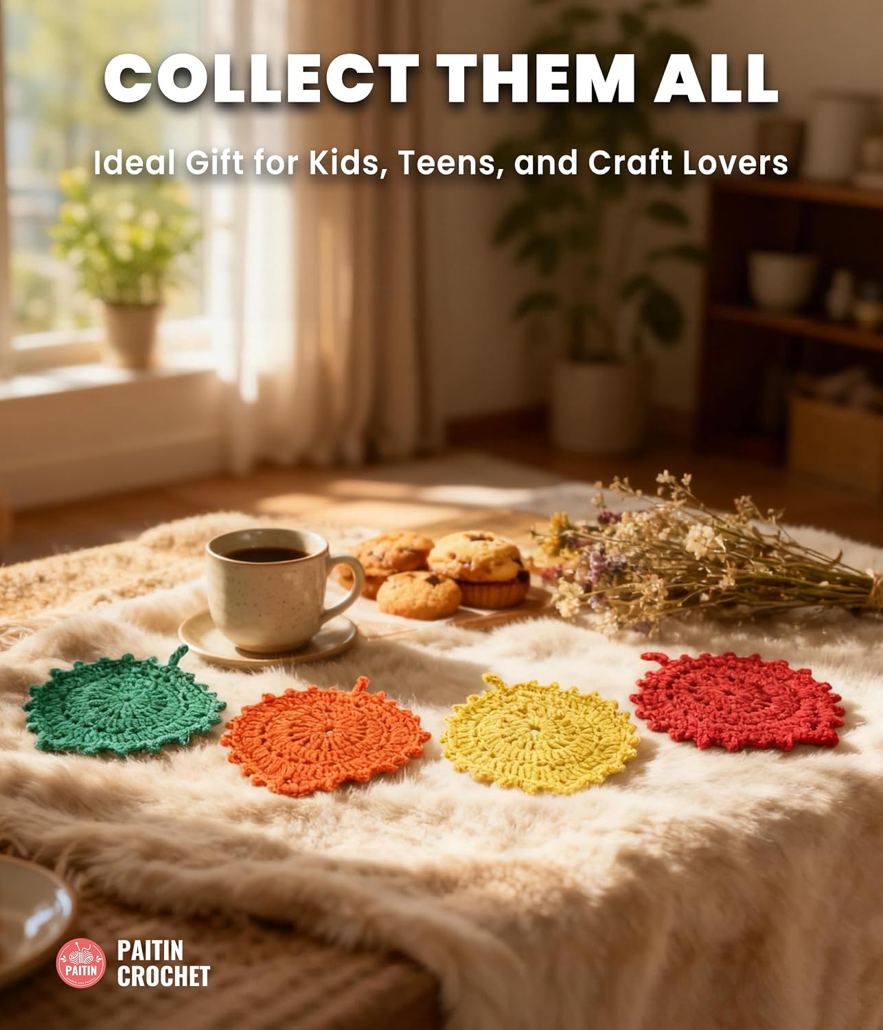 PAITIN Crochet Starter Kit – Easy DIY Craft Set for Adult Beginners, Handmade Yarn Art Project with Video Guidance (Leaf Coaster) image 5