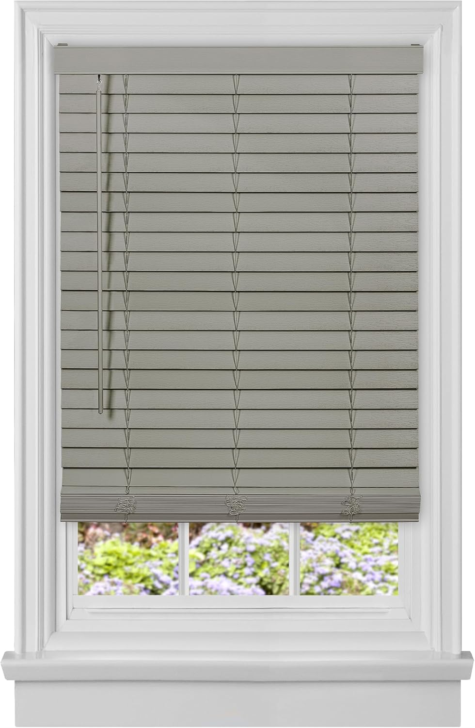 Cordless Room Darkening Plantation Blind - 74 Inch Width, 52 Inch Length, 2" Vinyl Slat Size - Grey - Madera Falsa Faux Wood, Light Filtering Horizontal Windows Blinds by Achim Home Decor