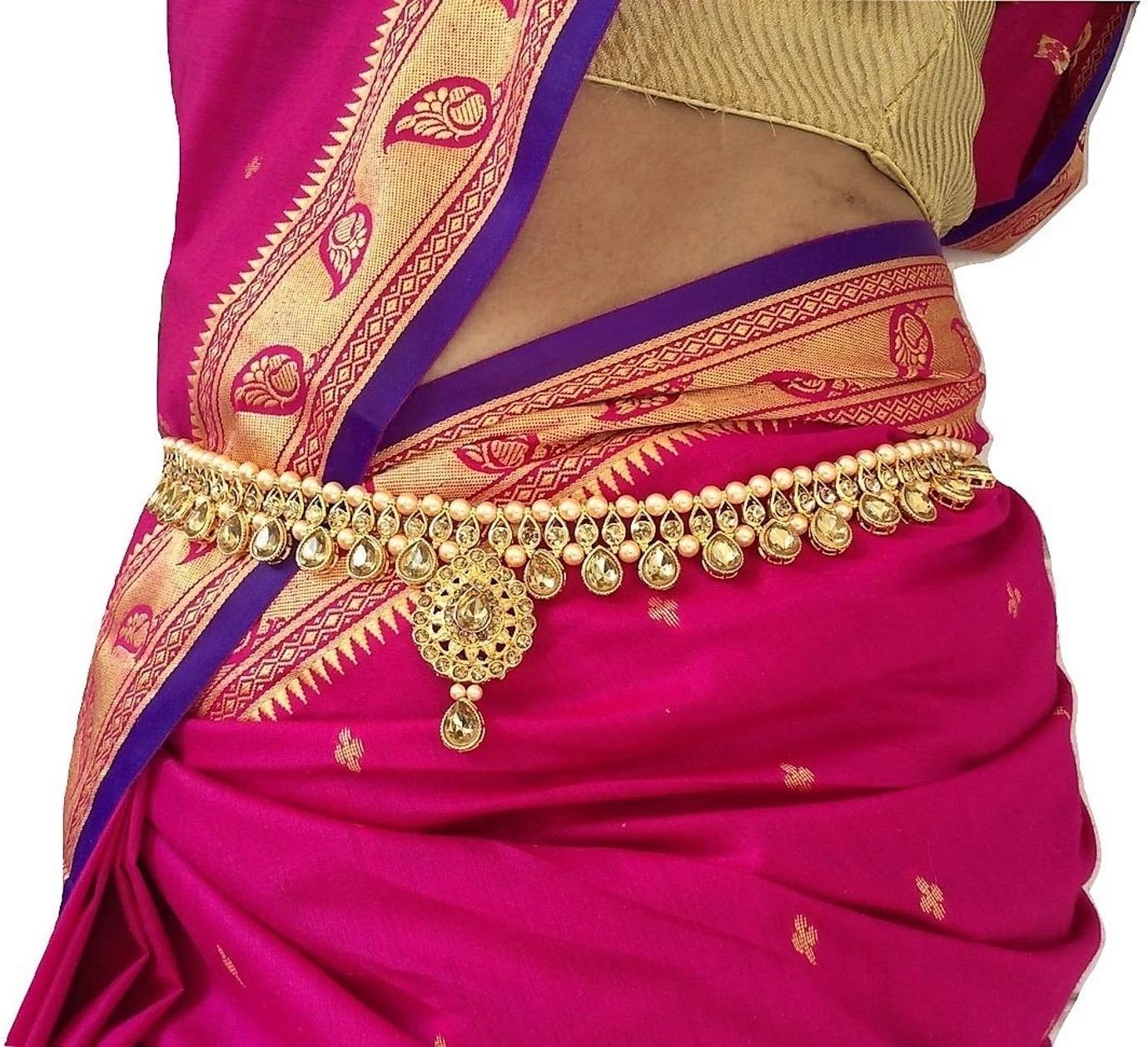 WomenSky Traditional Gold Polished Kamarpatta for Women, Kamar Chain, Tagdi, Kardhani, Bellychain, Kamarband, Vaddanam Waistchain, Alloy Material, Golden Color