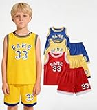 Boys' Active Tank Set 4 Pieces Athletic Jersey Top and Basketball Shorts Set Letter Print Summer