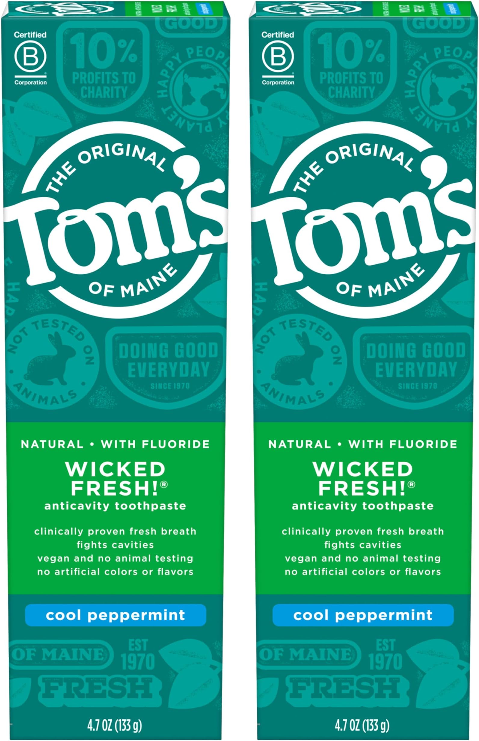Tom's of Maine Natural Wicked Fresh Fluoride Toothpaste Cool Peppermint 4.70 oz (Pack of 2)