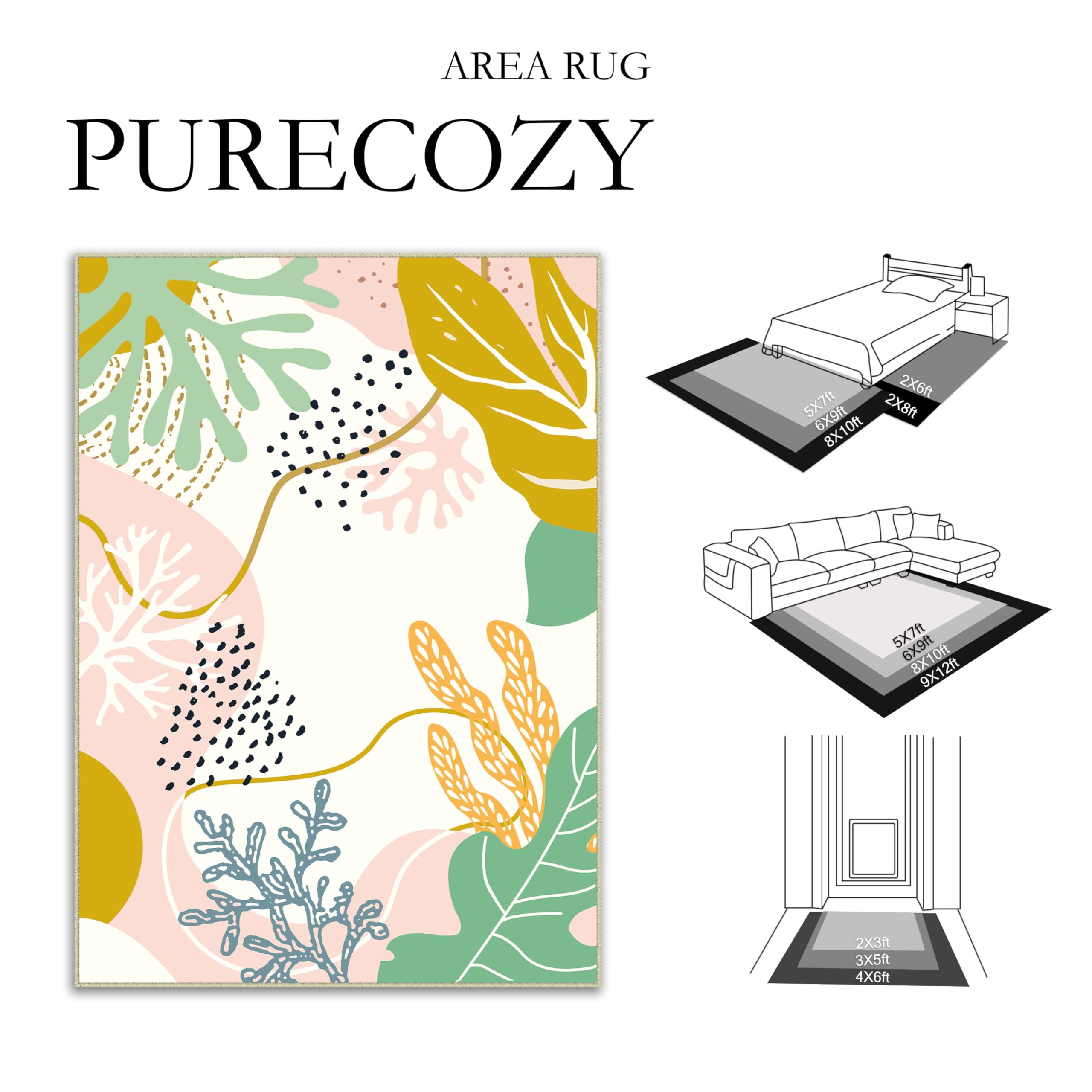 PureCozy 3x5 Pink Washable Area Rugs for Living Room Small Non Slip Indoor Cute Soft Throw Low Pile Kids Nursery Rug Thin Coral Print Carpet for Office College Dorm Laundry Dining Room Bedroom