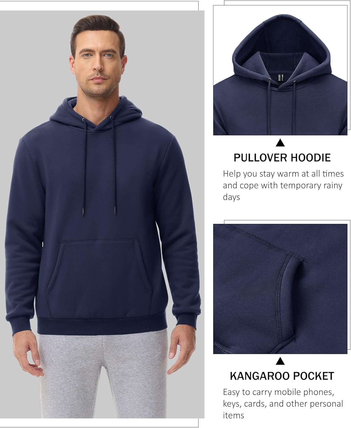 EKLENTSON Men's Hoodies Winter Warm Sweatshirts Fleece Sherpa Lined Hoodies Casual Workout Pullover with Kangaroo Pocket - Image 5