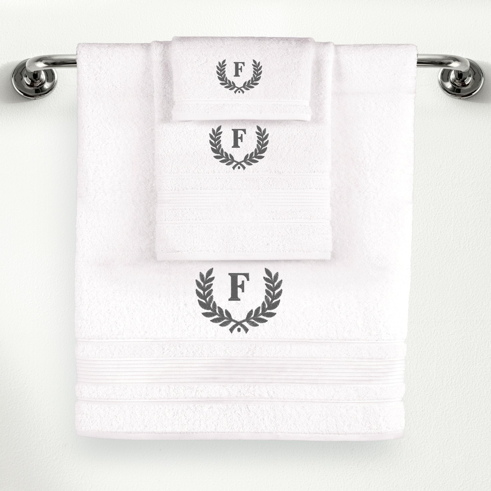 Ephesos Personalized Custom Monogrammed White Towel Set - 3 Piece, Soft & Absorbent 100% Cotton - Perfect for Gifts, Home, Bathroom, Spa, or Kitchen -