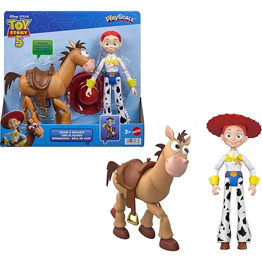 Mattel Disney and Pixar Toy Story 5 Playscale Posable 7 Inch Action Figures 2 Pack, Jessie & Bullseye, Removable Cowboy Hat