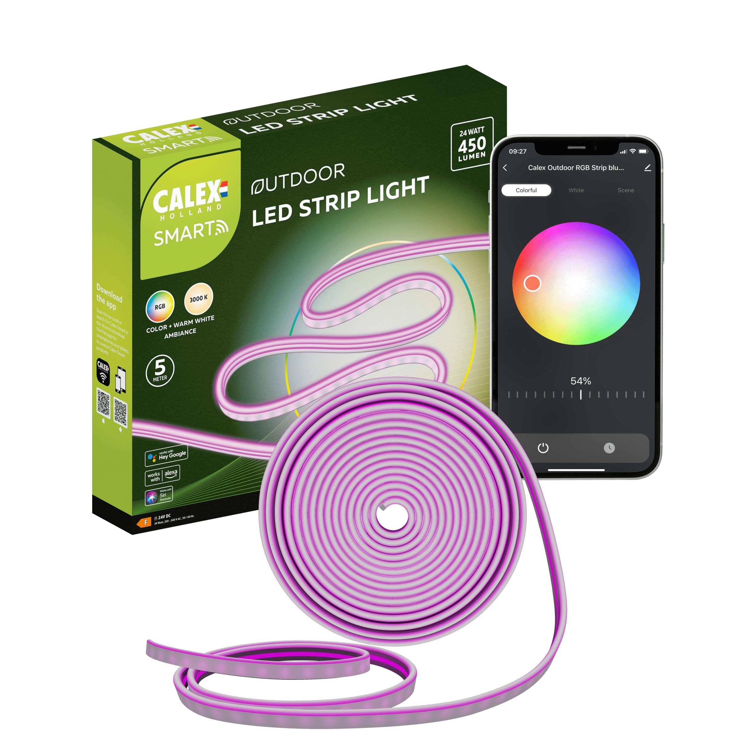 Calex White - Smart Outdoor Strip Light 5M, Rgb, Smart App Control, Christmas Lights