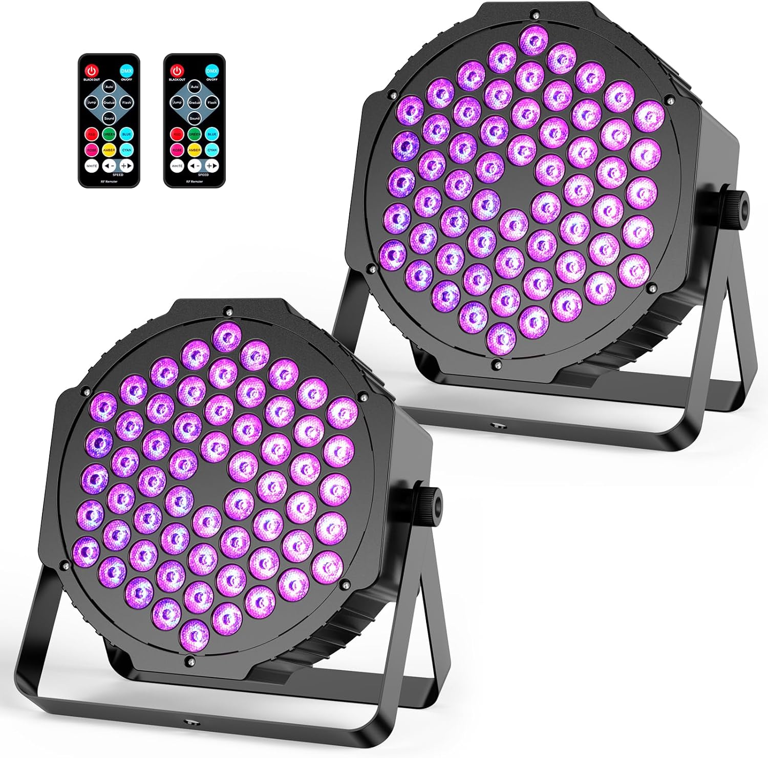 RGB LED Par Stage Lights: 90W Brightness Adjustable - Remote DMX Control - Sound Activated Music Sync - Par Can Lights Great for DJ Wedding Party Church Mobile Gig Show Club Band Performance - 2 Pack
