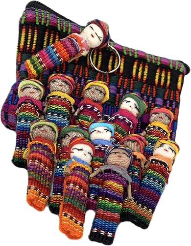 Miniatura 2 de Guatemala Worry Dolls - Juego de 12 muñecas tradicionales de 2.2 x 0.4in, con bonita bolsa de almacenamiento y llavero adicional, colores vibrantes