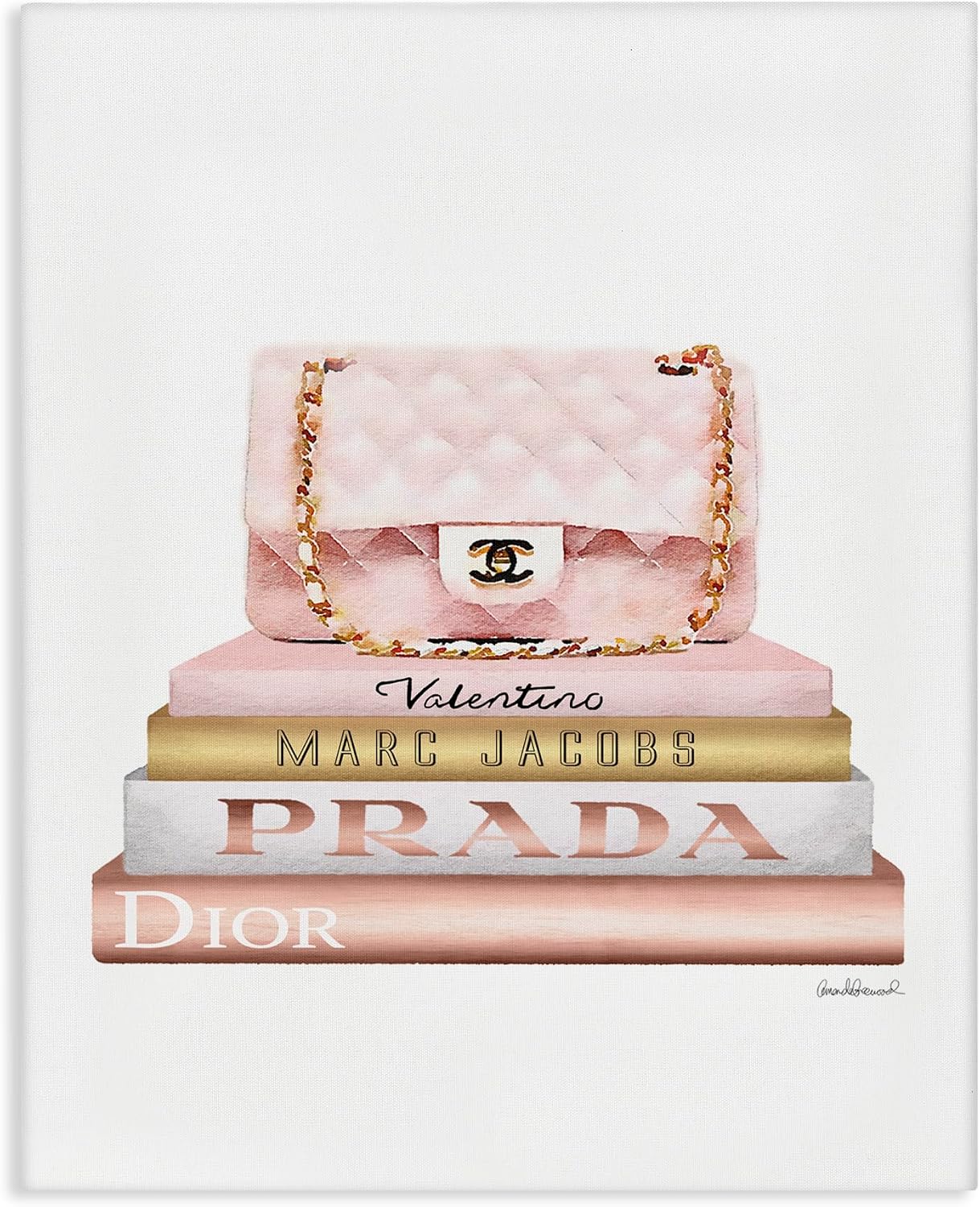 'Fashion Designer Purse Bookstack Pink White'| Canvas Art
