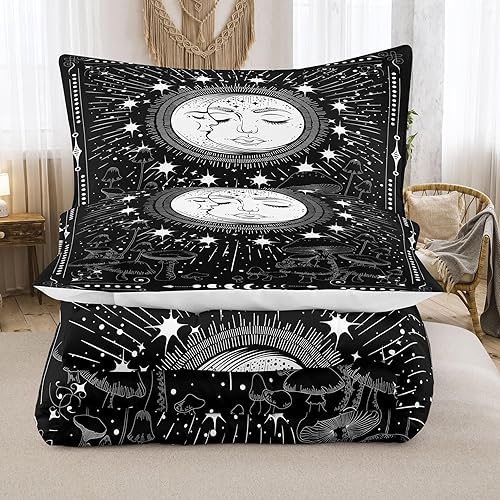 Miniatura 3 de NINENINE Juego de edredón de sol y luna tamaño individual para adultos, mujeres y adolescentes, ropa de cama de estilo exótico bohemio en blanco y