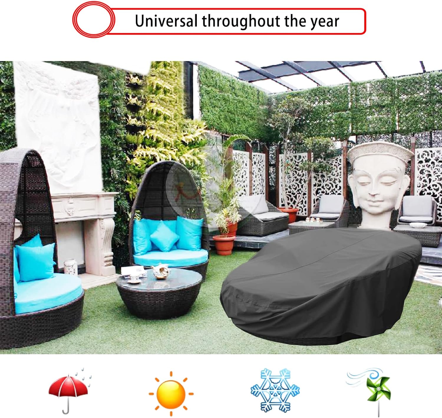 66inch Outdoor Daybed Cover Waterproof, 420D Round Patio Day bed Covers with Adjustable Strap, Heavy Oxford Cloth-Black (Ø66inch)