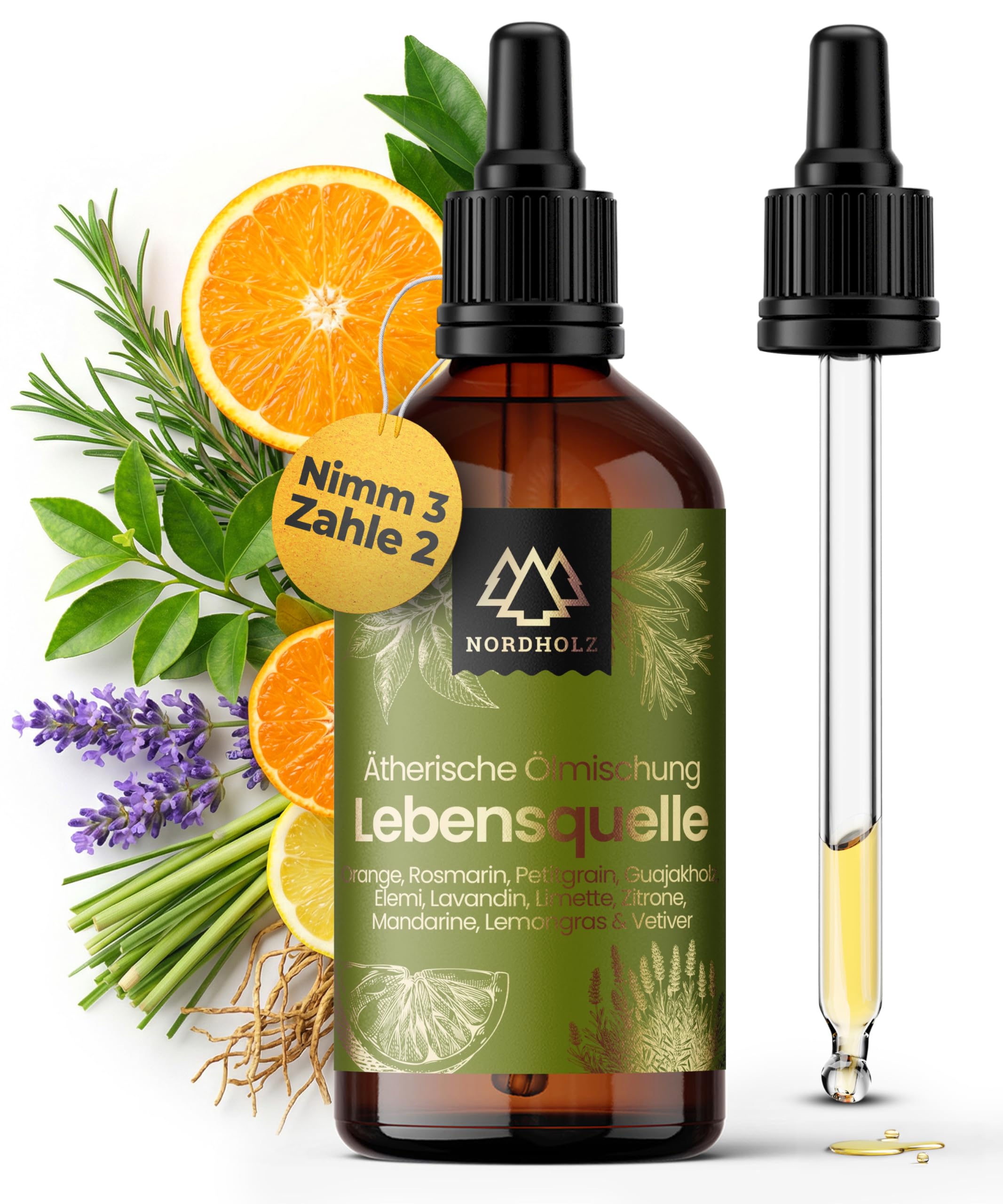 NORDHOLZ® [100% naturrein] – Frisch & spritzig, ätherisches Öl in Pharmaqualität aus Kaltpressung – Vegan, laborgeprüft – Für Sauna, Diffusor & Aromatherapie