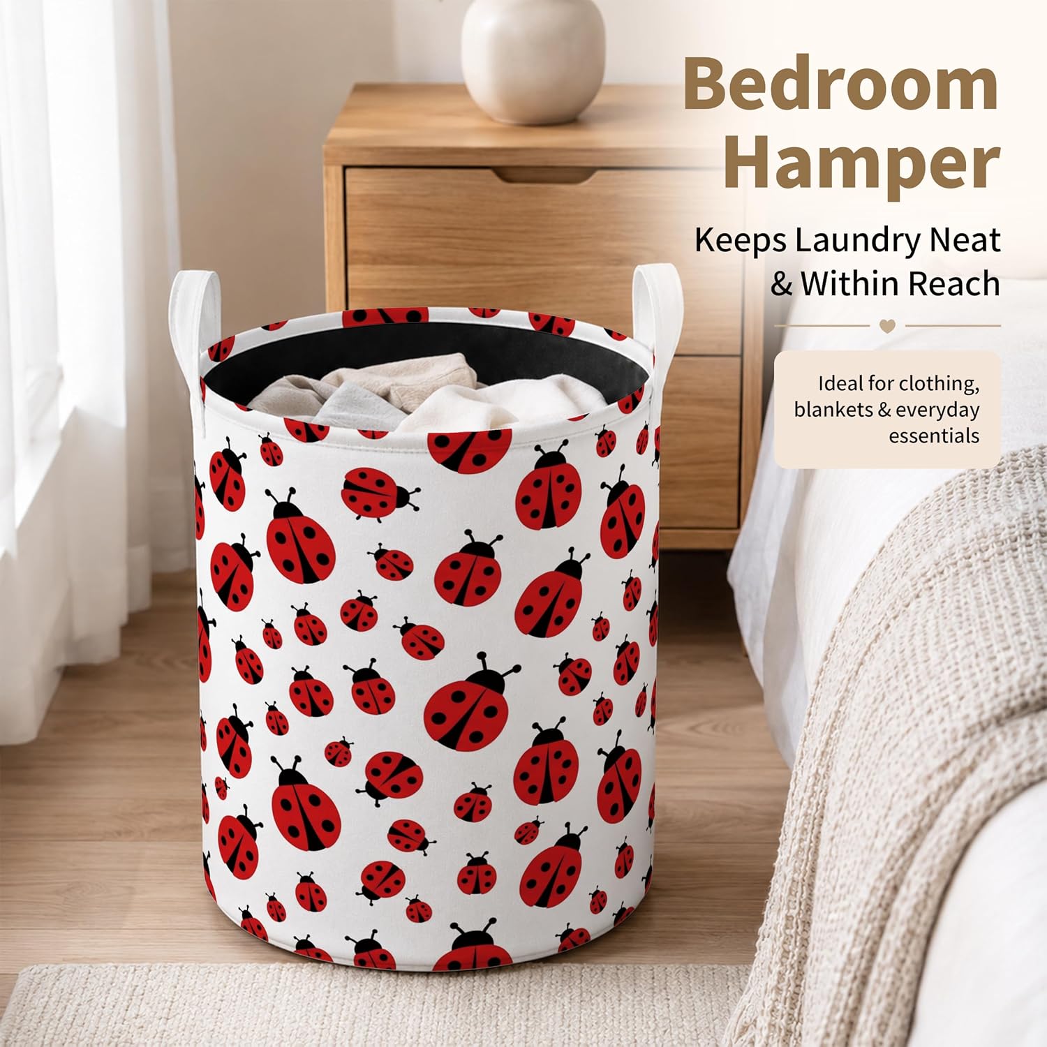 Ladybug Laundry Basket, Ladybug Lover Gifts, Cute Lady Bug Waterproof Laundry Hamper Clothes Toys Storage Organizer Bin for Kids Bathroom Bedroom Nursery image 3