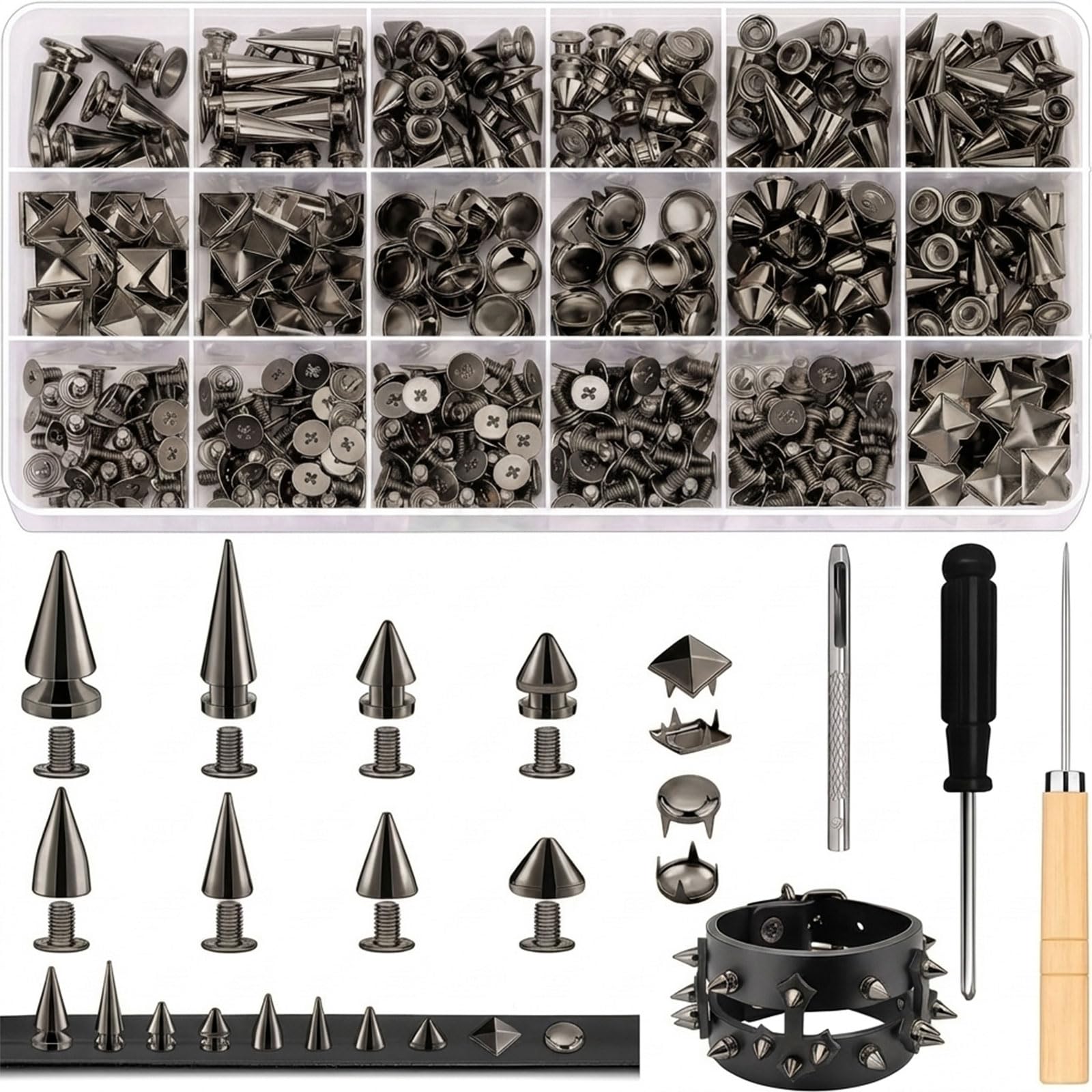 Cosblisvia 455 Pcs Gun Black Metal Studs Spikes Kit For Clothing DIY Art