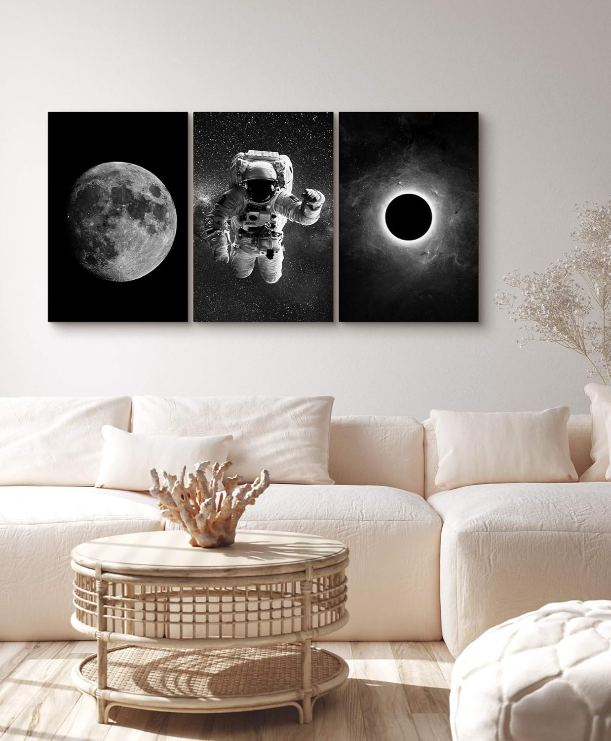SIGNFORD 3 Panel Canvas Wall Art Astronaut Grand Eclipse Moon Kids Canvas Painting Wall Decor for Living Room Framed Home Decorations - 16"x24" x 3 Panels