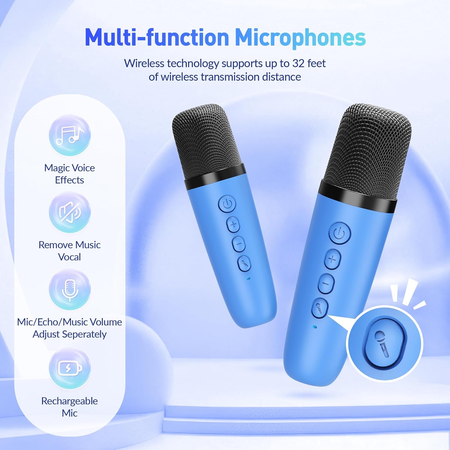 Mini Karaoke Machine for Kids Adults: Portable Bluetooth Karaoke Speaker with 2 Wireless Microphones, Karaoke Gifts for Girls Boys Ages 4-12+ Years Old Christmas Birthday Home Party(Navy Blue) - Image 5